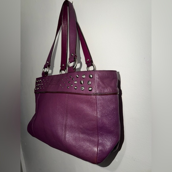 Coach Plum Studded Shoulder Bag - Picture 6 of 7